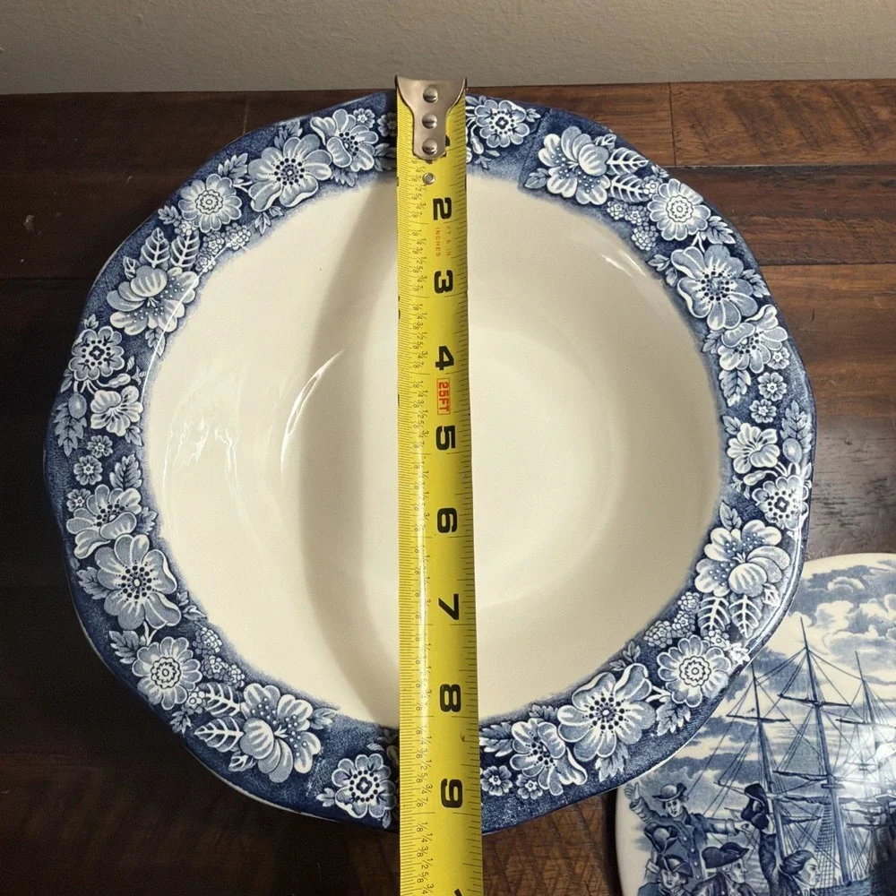 Liberty Blue Staffordshire China Serving Vegetable Bowl Lid Boston Tea Party